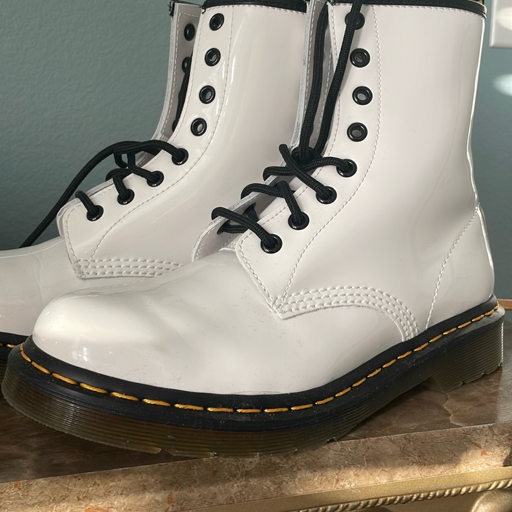 White Patent Doc Marten Boots